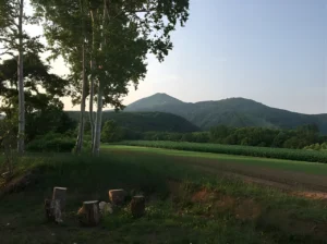 風の谷キャンプ場のデラックスビューサイトからの羊蹄山