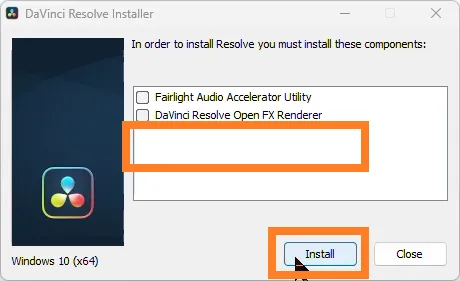 無料版が残っている状態でStudioを実行した場合のDaVinci Resolve Installer画面です。
「Pre Installation Cleanup」と「DaVinci Resolve 20.3.2.0009」は表示されず、「Install」をクリックして進める状態です。