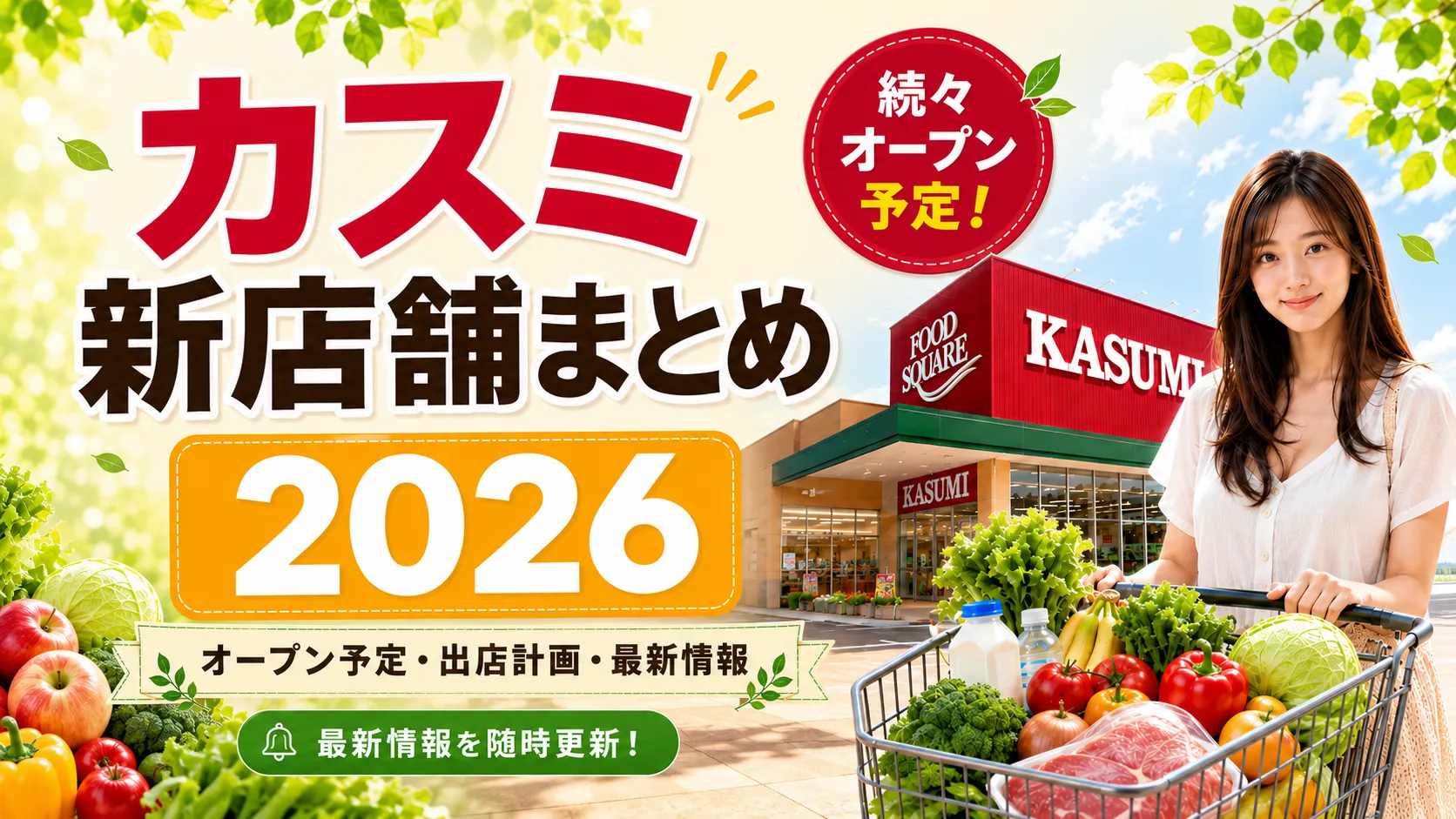 カスミ新店舗まとめ2026のアイキャッチ画像。カスミ店舗外観、オープン予定・出店計画・最新情報を紹介。