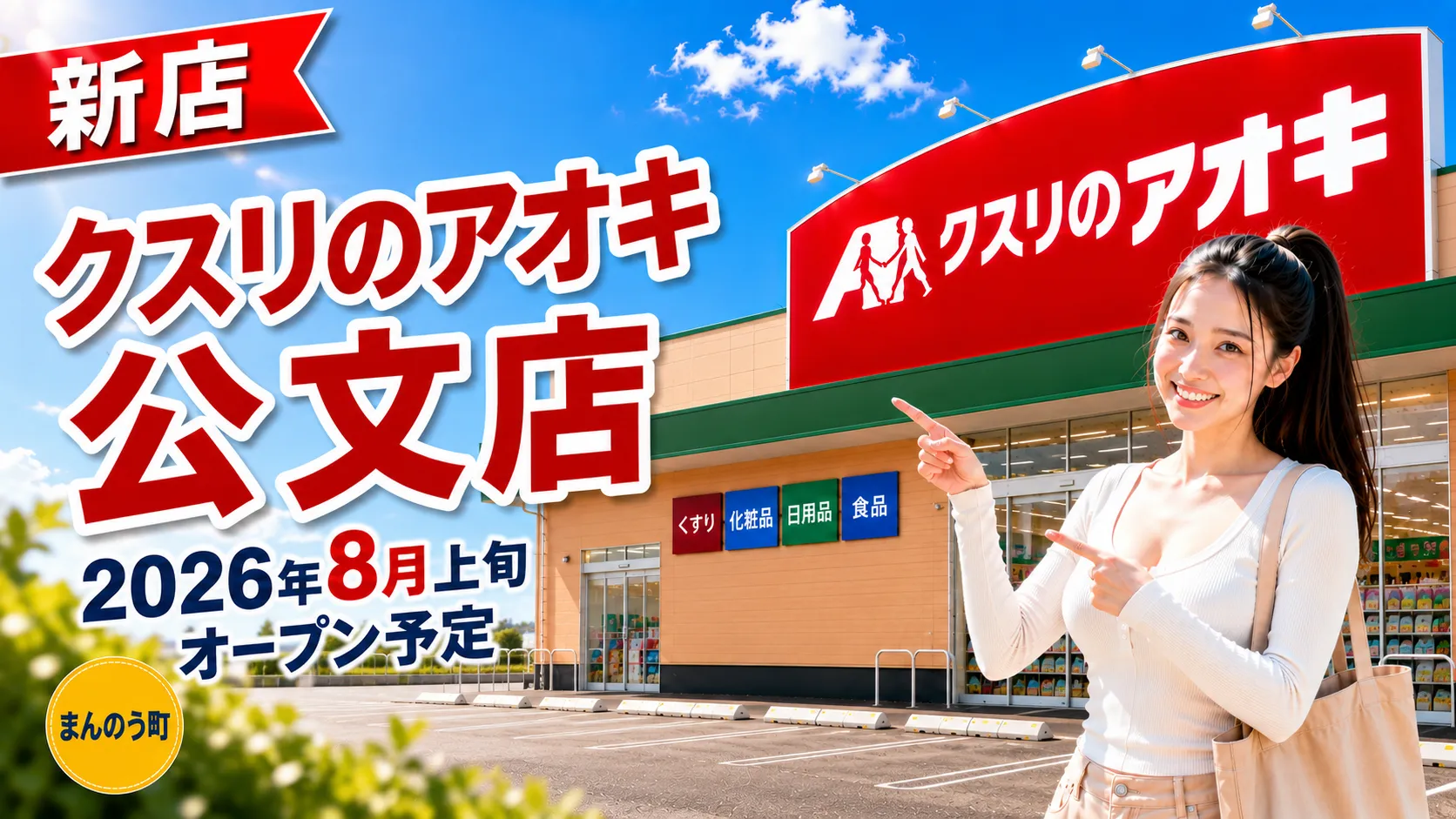 クスリのアオキ公文店が2026年8月上旬オープン予定であることを案内するアイキャッチ画像