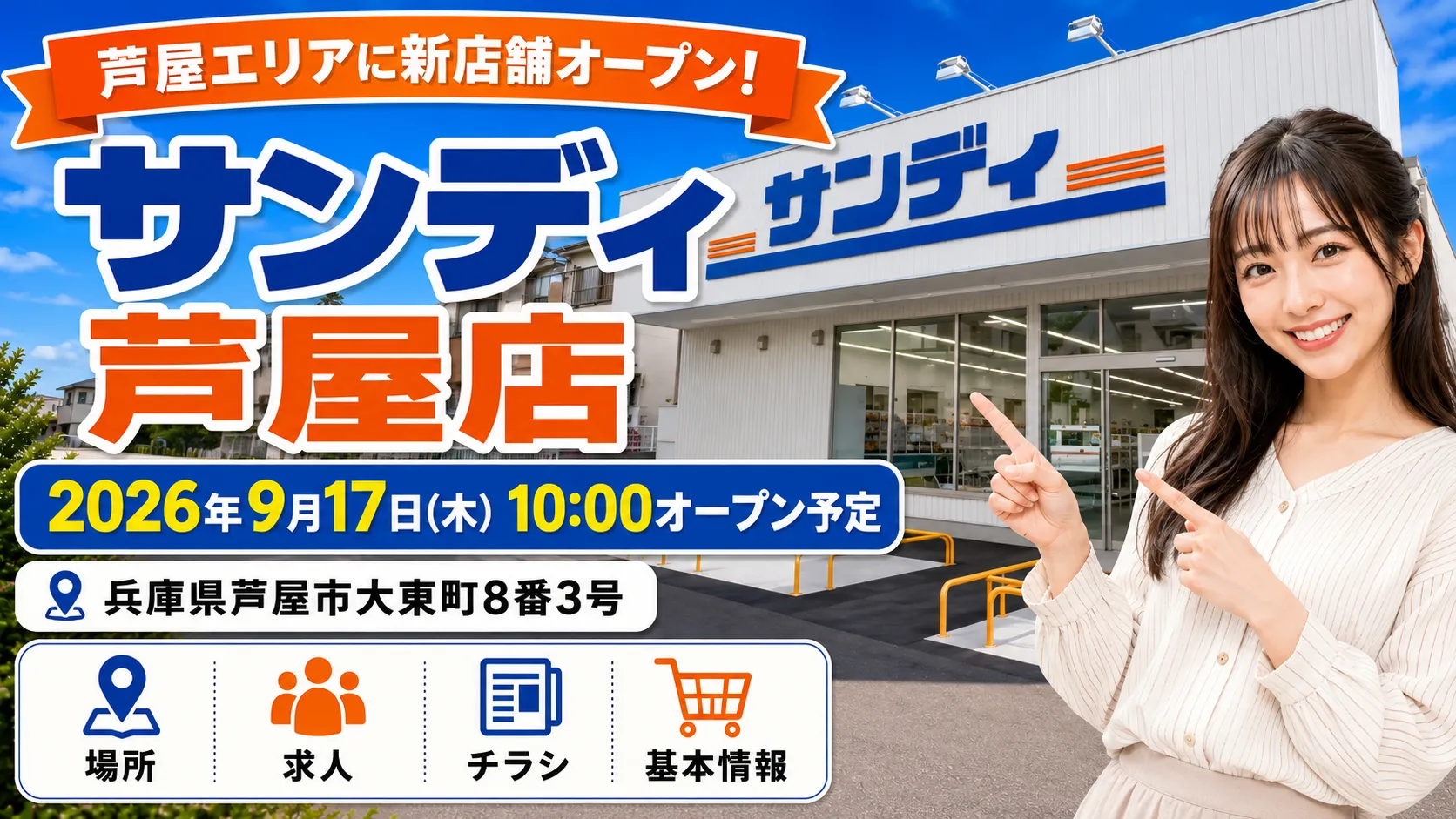 サンディ芦屋店 2026年9月17日10時オープン予定｜兵庫県芦屋市大東町の新店舗情報