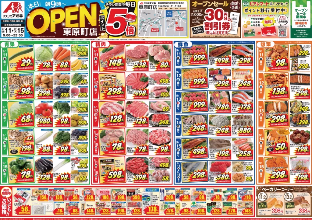 クスリのアオキ東原町店の最新チラシ9月11日 オモテ