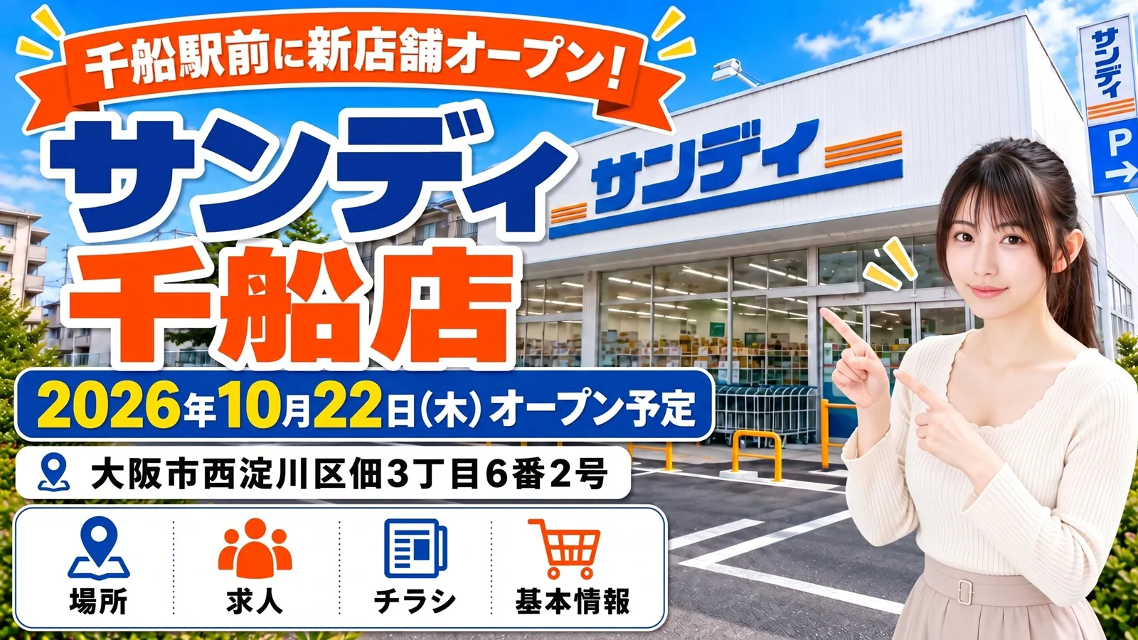 サンディ千船店 2026年10月22日新規オープン予定｜西淀川区佃3丁目・チラシ情報