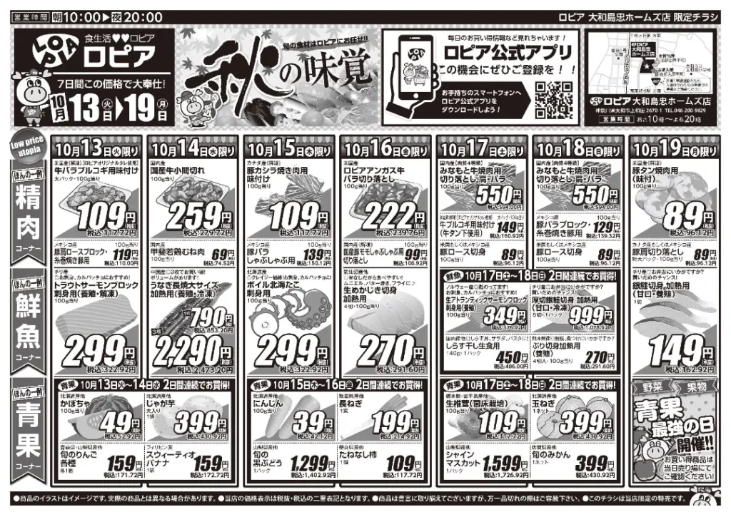 ロピア大和島忠ホームズ店の最新チラシ 10月13日 1/2ページ