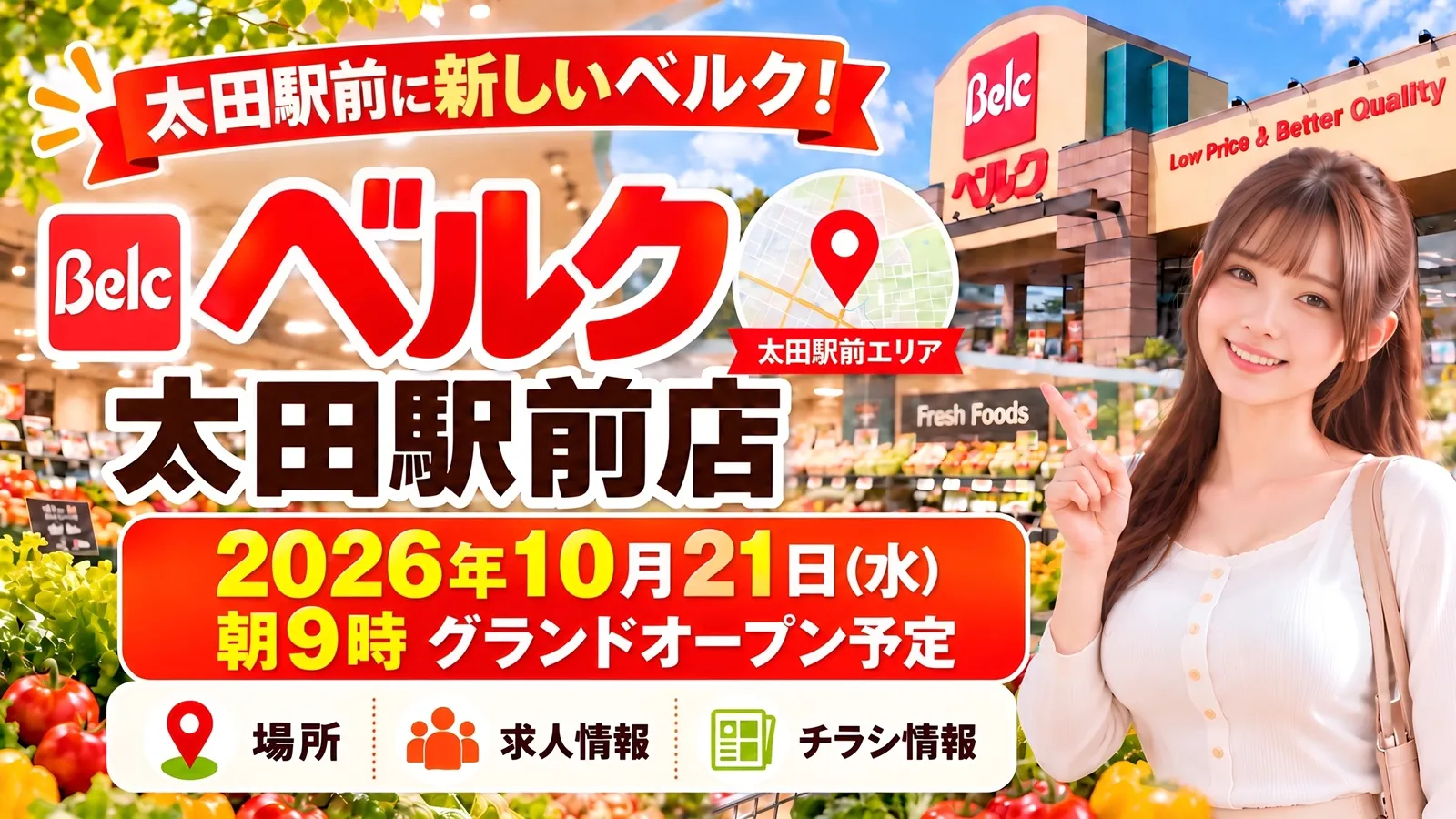 ベルク太田駅前店が2026年10月21日（水）朝9時にグランドオープン予定。場所・求人・チラシ情報